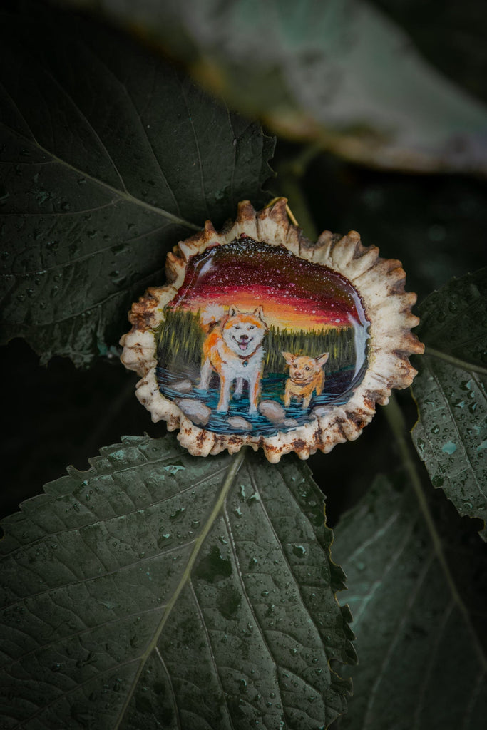 dog portrait wall decor with shiba inu and small dog