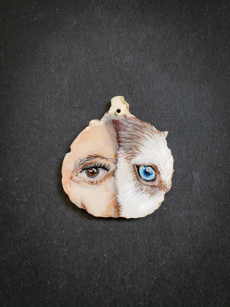 Eye portrait with girl and husky